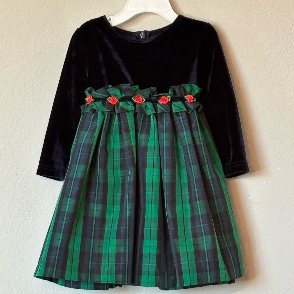 Good Lad Girls 18M Navy Velvet Green Plaid Christmas Holiday Dress